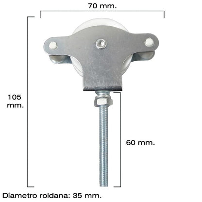Polea Tendedero Wolfpack Zincado 60 Mm. Roldana Plástico Con Tornillo_1