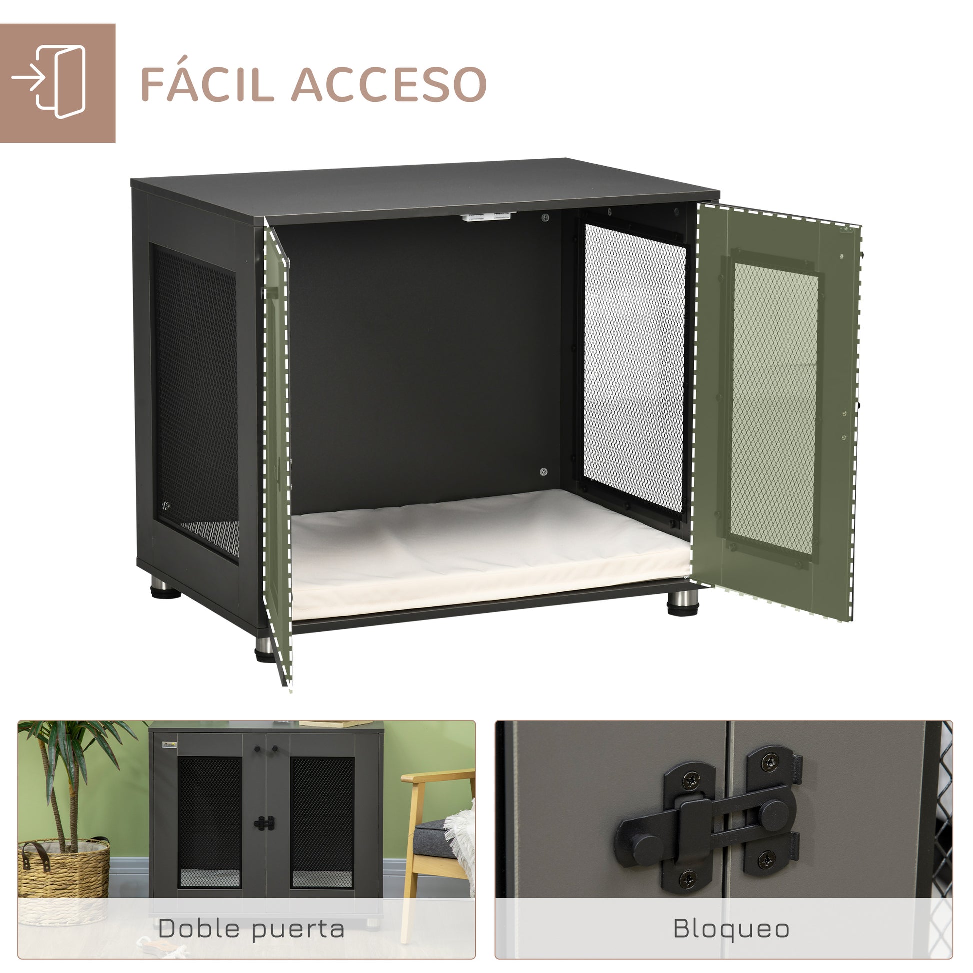 Pawhut Jaula Para Perros Mesa Auxiliar Con 2 Puertas Con Pestillo 80x55x70 Cm_5