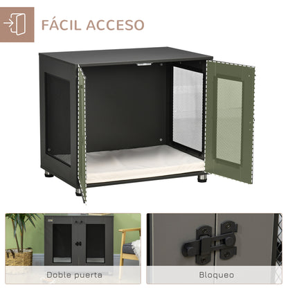 Pawhut Jaula Para Perros Mesa Auxiliar Con 2 Puertas Con Pestillo 80x55x70 Cm_5