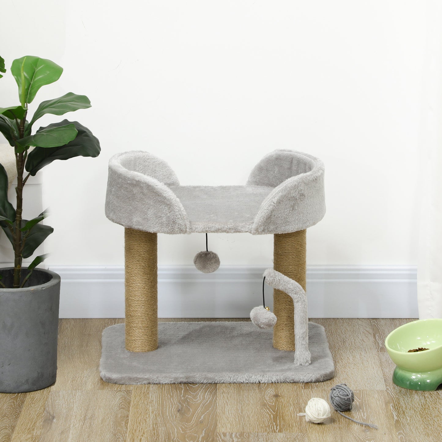 Pawhut Árbol Rascador Para Gatos Pequeños Altura 42 Cm 48x38x42 Cm Gris Claro_3