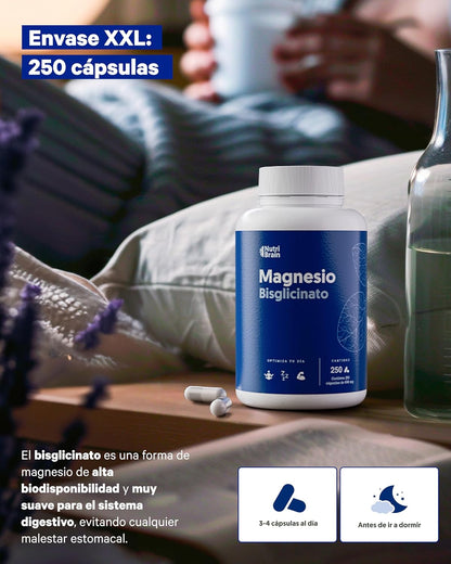 Magnesio Bisglicinato Puro 2000mg Alta Absorción Nutribrain 250 Cápsulas_2