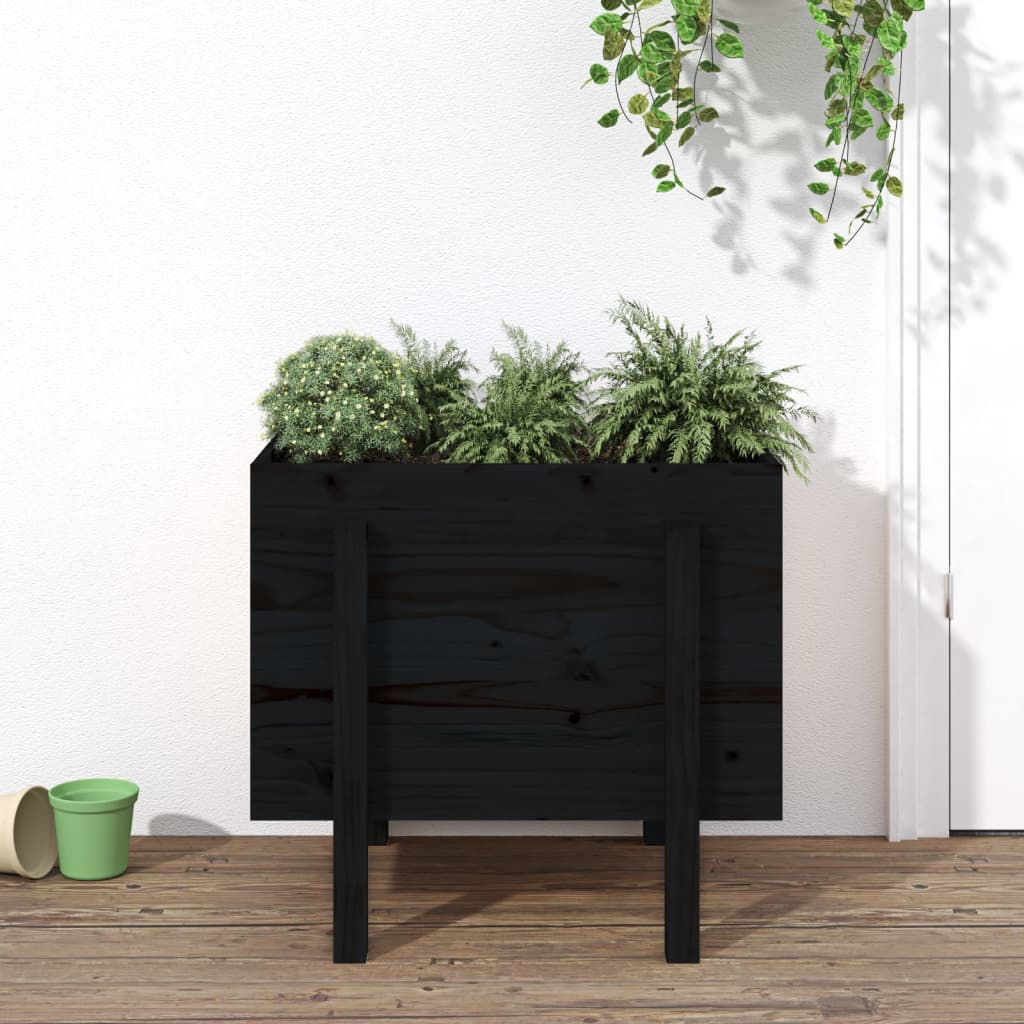 Jardinera De Madera Maciza De Pino Negro 62x50x57 Cm_1