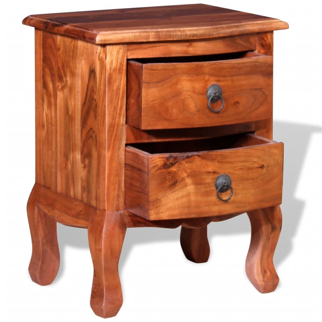 Mesita De Noche Con Cajones Madera Maciza De Acacia_4