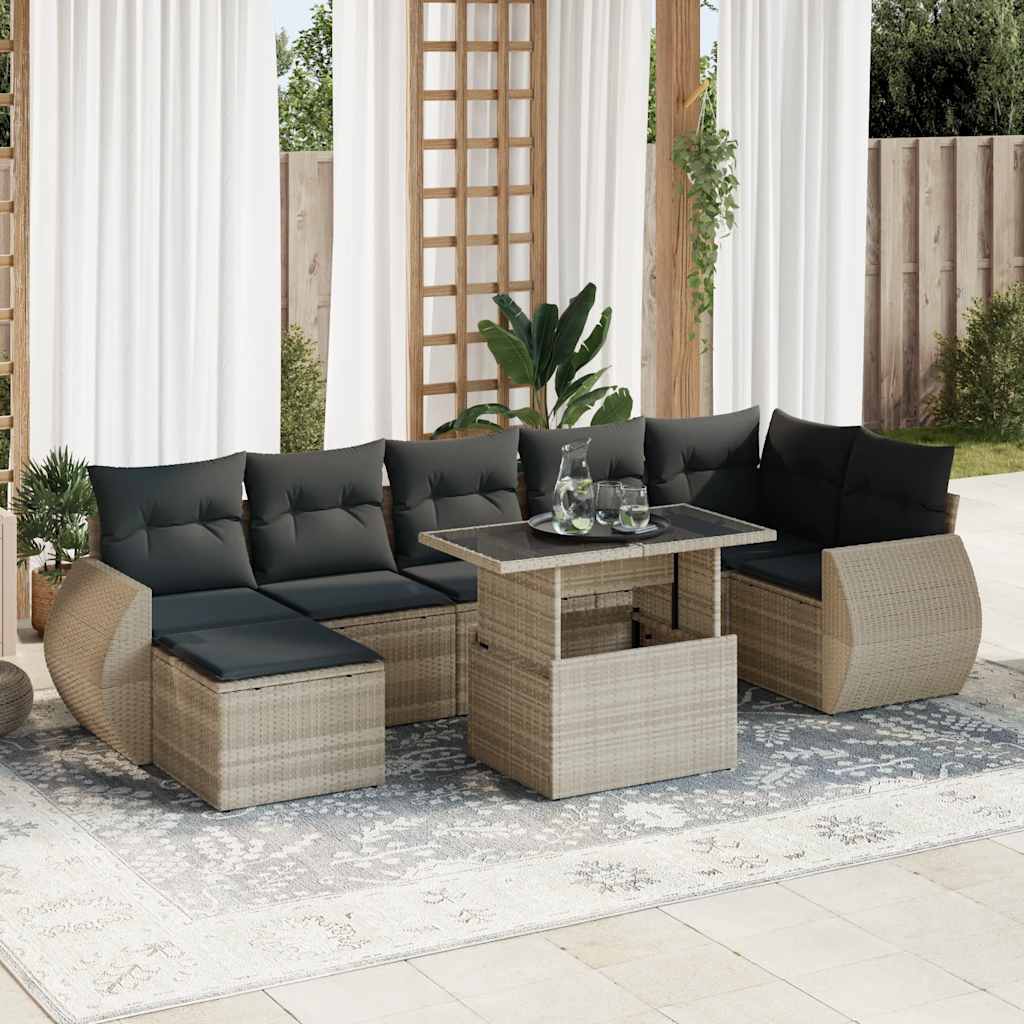 Set De Sofás De Jardín 8 Pzas Y Cojines Ratán Sintético Gris / Vetonek_3