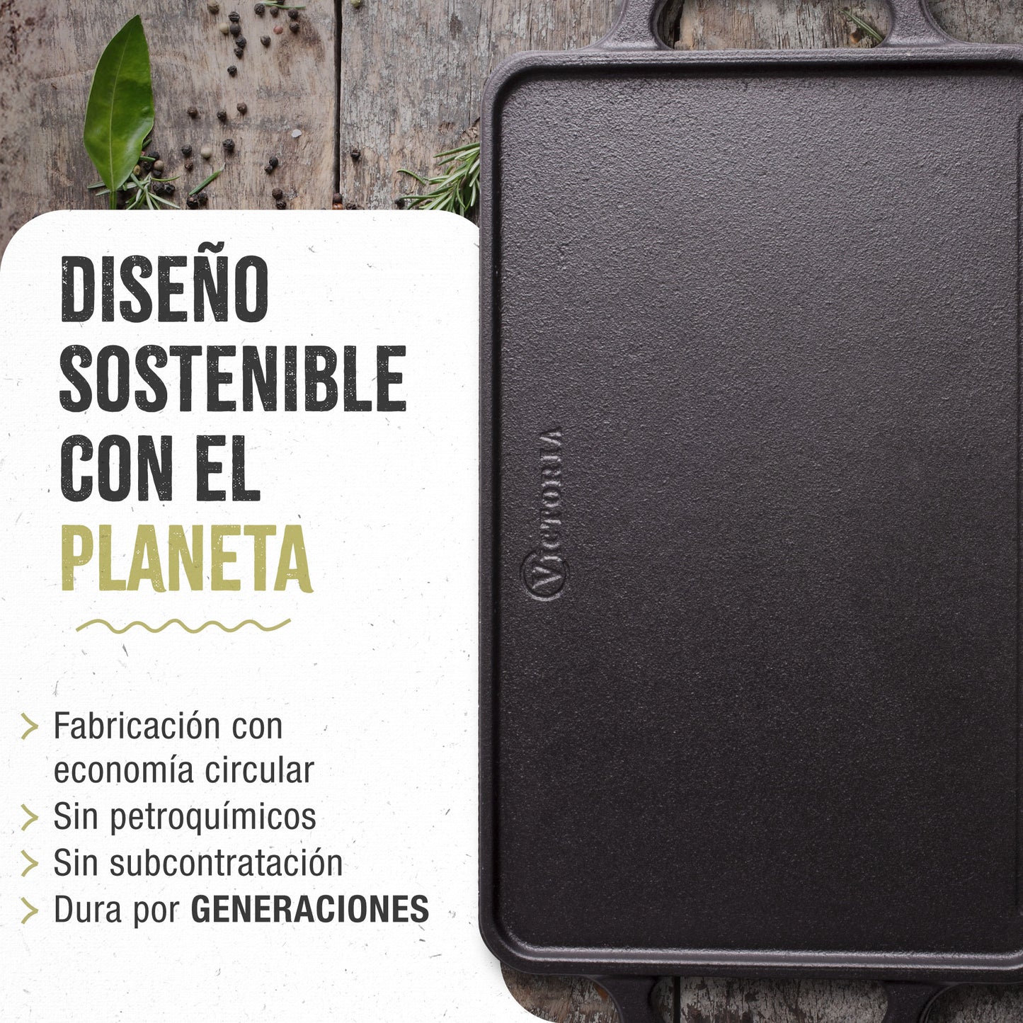 Victoria Plancha Cocina Hierro Fundido Curado Parrilla Reversible 33x21cm Para Fuego Barbacoa Sin Ptfe, 36058, Negro_5