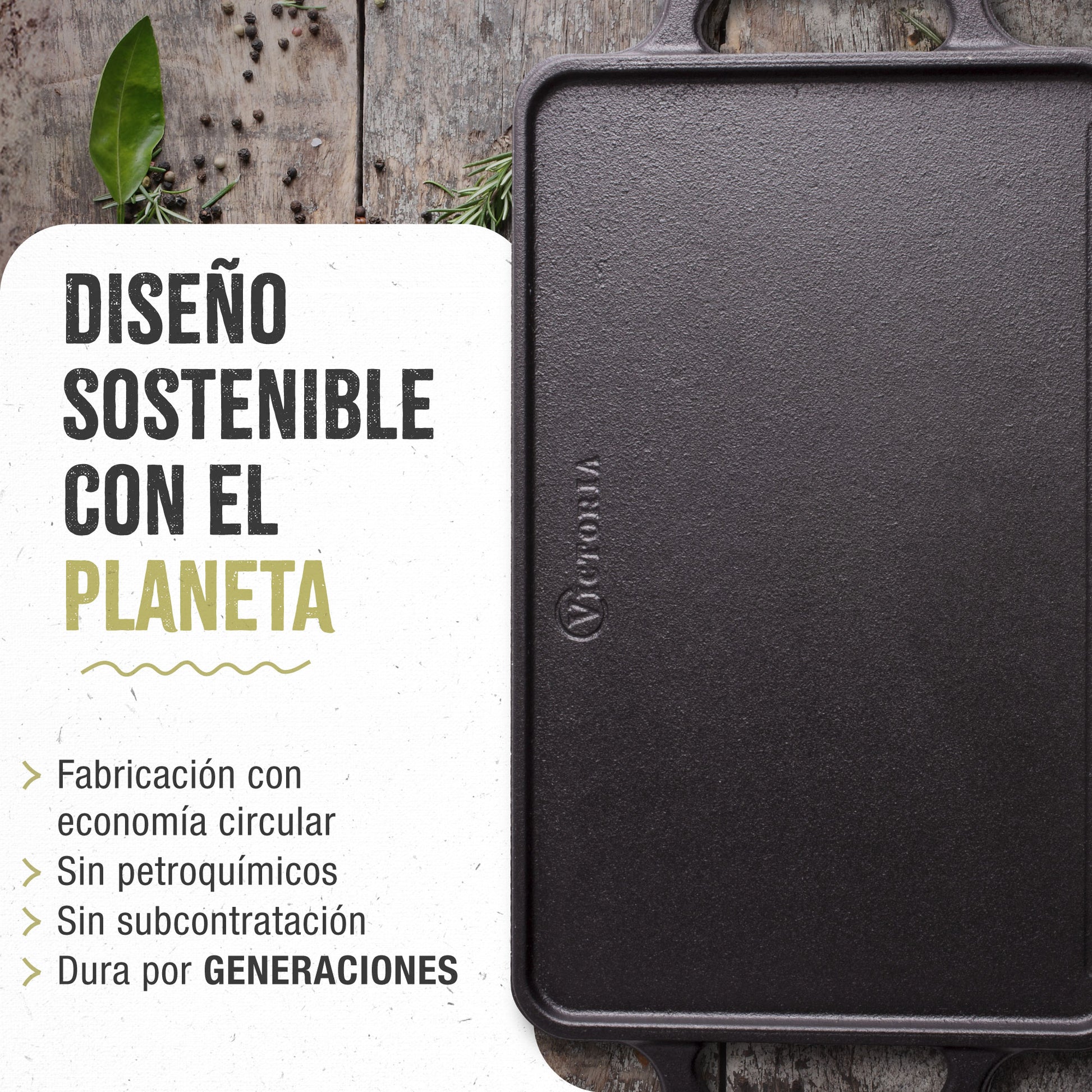 Victoria Plancha Cocina Hierro Fundido Curado Parrilla Reversible 33x21cm Para Fuego Barbacoa Sin Ptfe, 36058, Negro_5