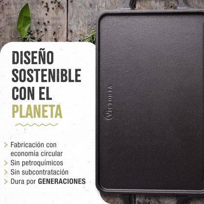 Victoria Plancha Cocina Hierro Fundido Curado Parrilla Reversible 33x21cm Para Fuego Barbacoa Sin Ptfe, 36058, Negro_5