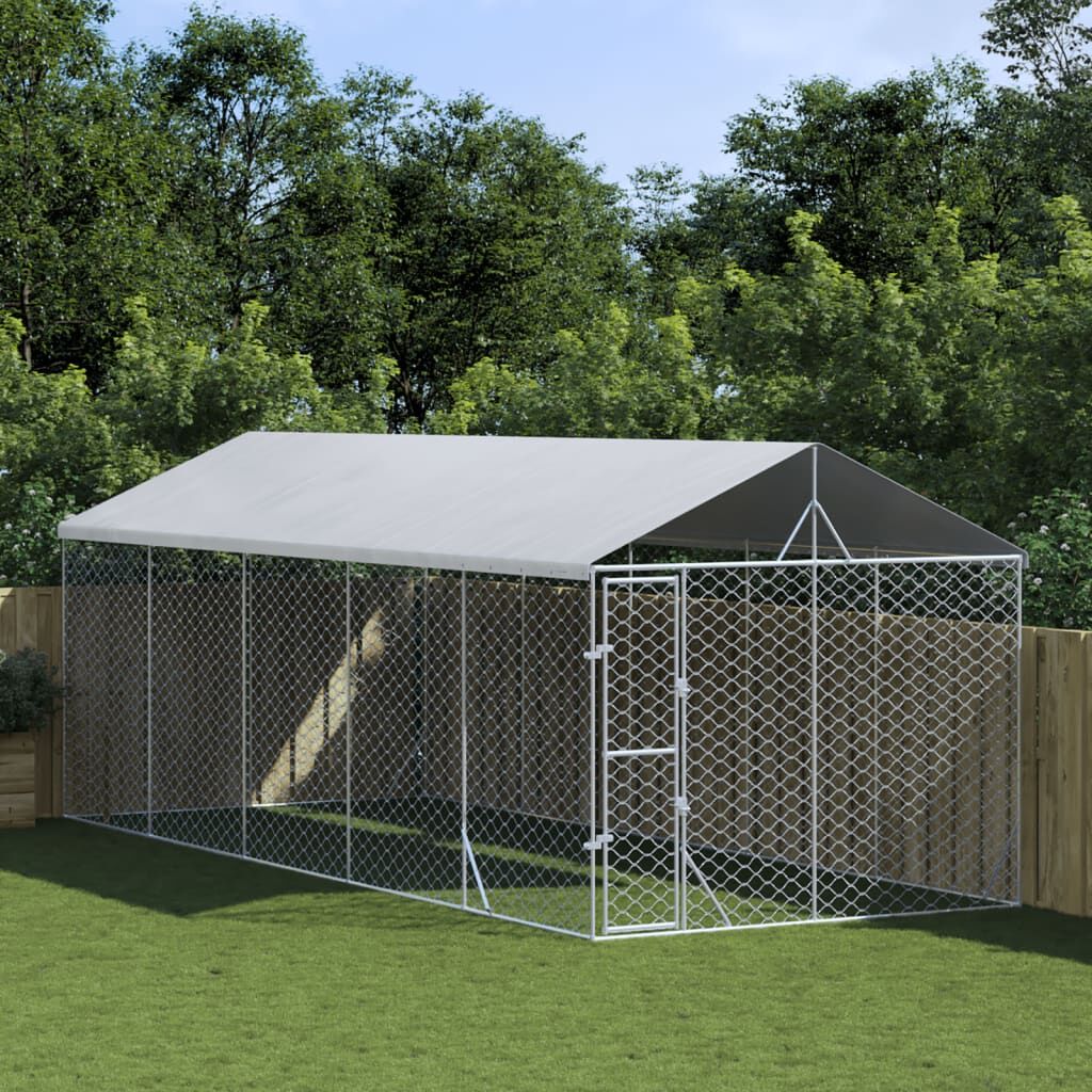Vidaxl Perrera Exterior Con Techo Acero Galvanizado Plata 3x7,5x2,5 M_1