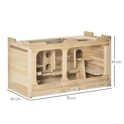 Pawhut Jaula De Madera Para Hámster Ratones Con 2 Escondites Techo Abatible_2