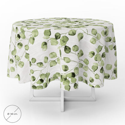 Mantel Hule Redondo Hojas Verdes Impermeable Antimanchas Pvc Ø140 Cm. Uso Interior Y Exterior_0