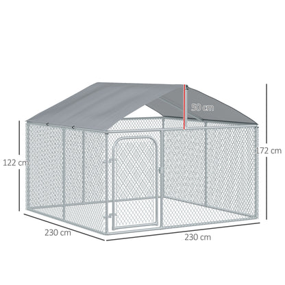 Pawhut Perrera De Exterior De Metal Galvanizado Con Toldo Cerradura_2