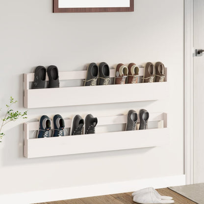 Estantes Zapatos De Pared 2 Uds Madera Pino Blanco 110x9x23cm / Vetonek_1