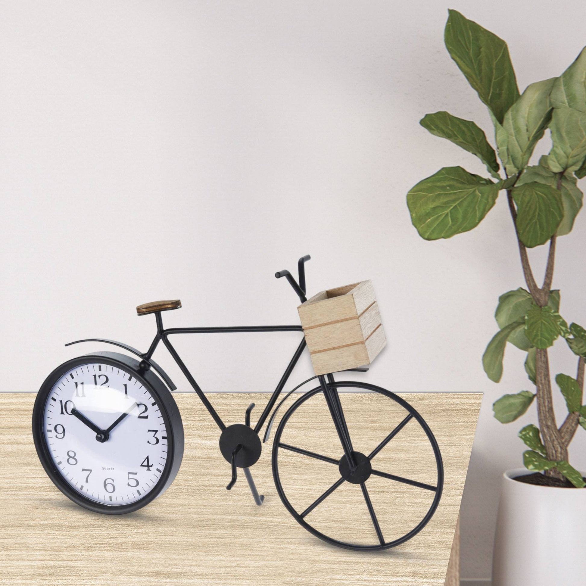 Well Home Reloj De Sobremesa Diseño Bicileta En Metal Negro 33,5x8x23,5cm_2