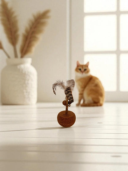 Juguete De Corcho Para Gatos Vela Con Base Oscilante Y Plumas Naturales Althea Living 20x9.5x9.5cm_3
