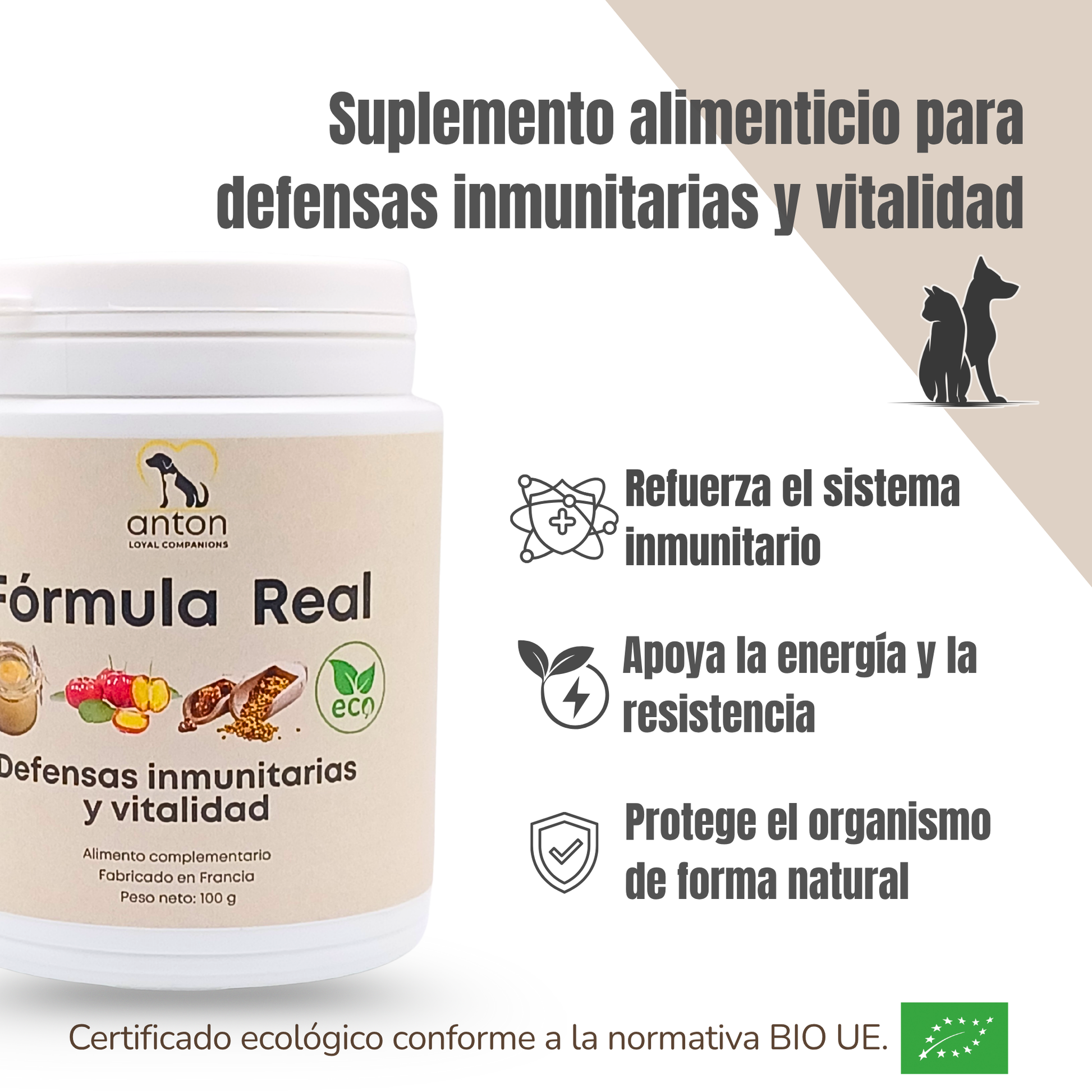 Suplemento natural para perros y gatos – Fórmula Real ECO Defensas & Vitalidad 100 g