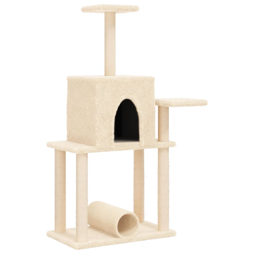 Rascador Para Gatos Con Postes De Sisal Color Crema 122 Cm_0