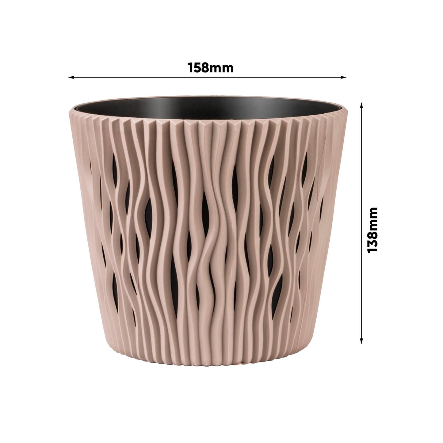 Maceta Redonda De Plastico Sandy Round En Color Antracita 15,8 (largo) X 15,8 (ancho) X 13,8 (alto) Cm_1