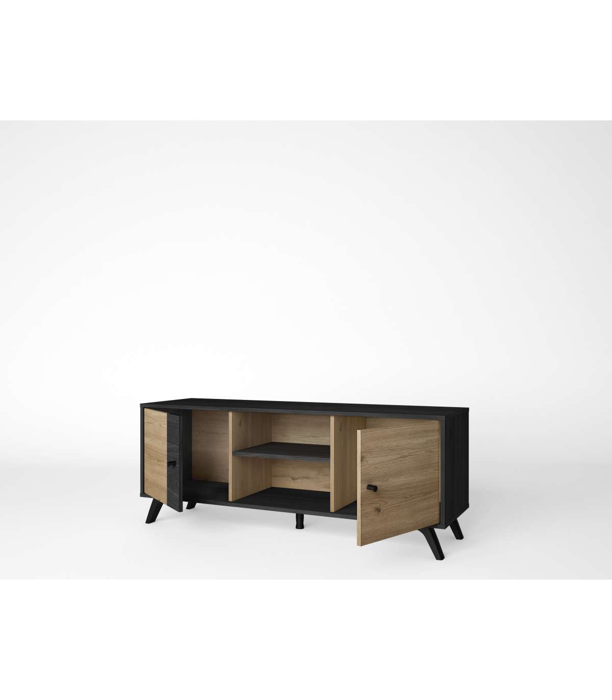 Mueble Para Televisión Modelo Berta 2 Puertas 2 Huecos Acabado Natural/bocamina, 136.3cm(_1
