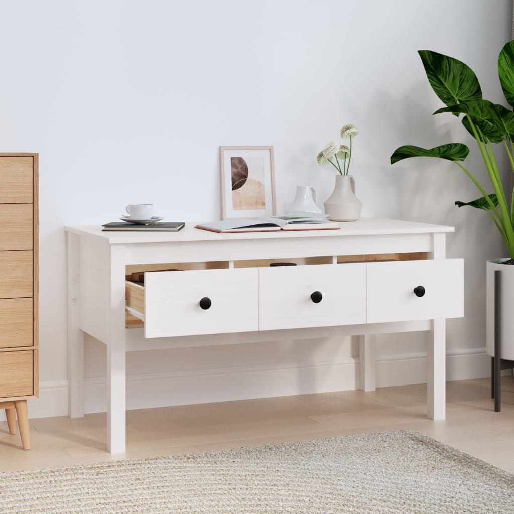 Mesa De Centro De Madera Maciza De Pino Blanco 102x49x55 Cm_1