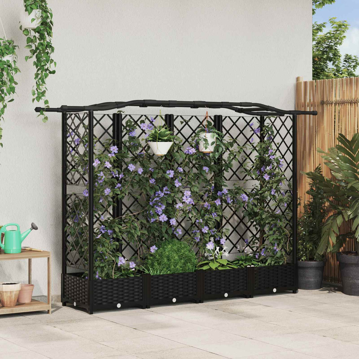 Cama Elevada Con Trellis Y Techo Negro 203,5 X 40 X 123 Cm Pp_1