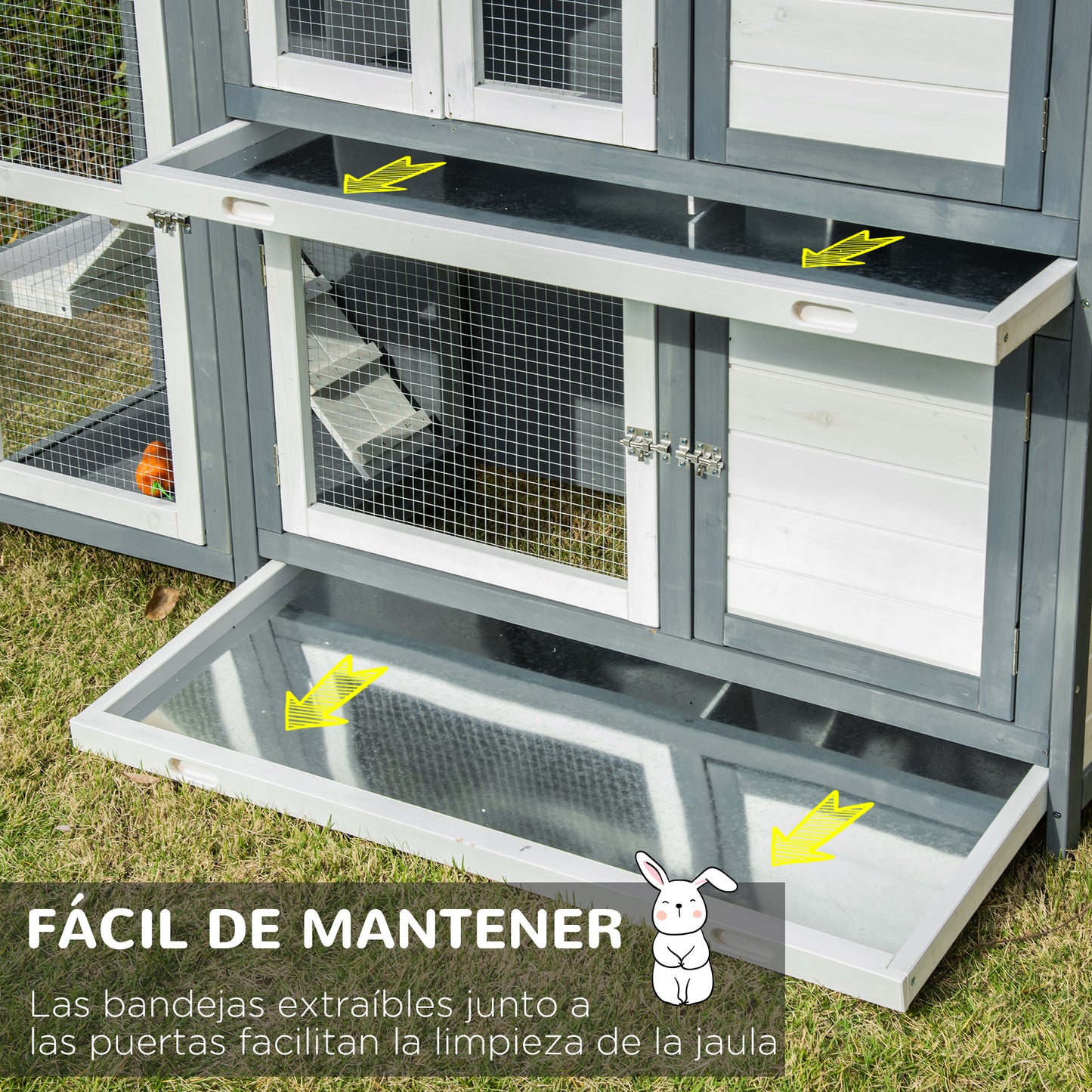Pawhut Conejera De Madera Exterior De 2 Niveles Con Techo Asfáltico 145x48x108cm_5