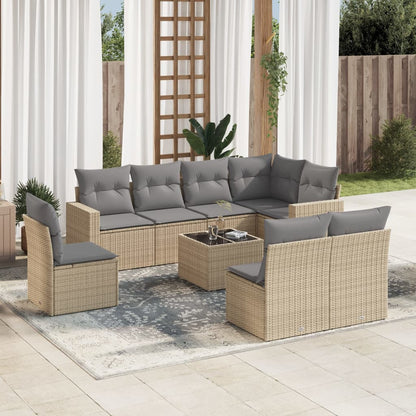 Set De Sofás De Jardín 9 Pzas Con Cojines Ratán Sintético Beige / Vetonek_2