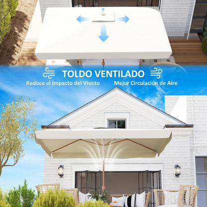 Outsunny Sombrilla De Terraza Exterior 300x200 Cm Con Ángulo Ajustable Crema_5