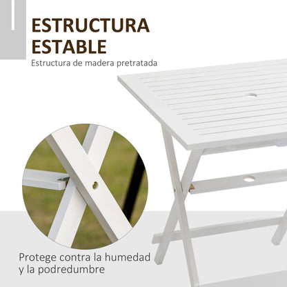Outsunny Mesa De Jardín Plegable 70x70x70 Cm Con Agujero Para Sombrilla Blanco_5