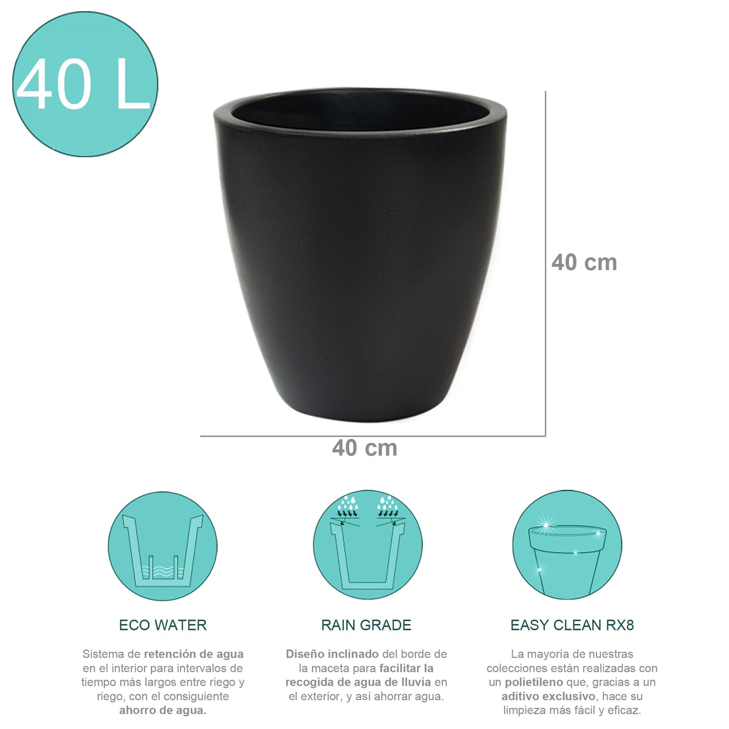 Macetero De Polietileno Por Rotomoldeo Color Antracita 40x40 Cm