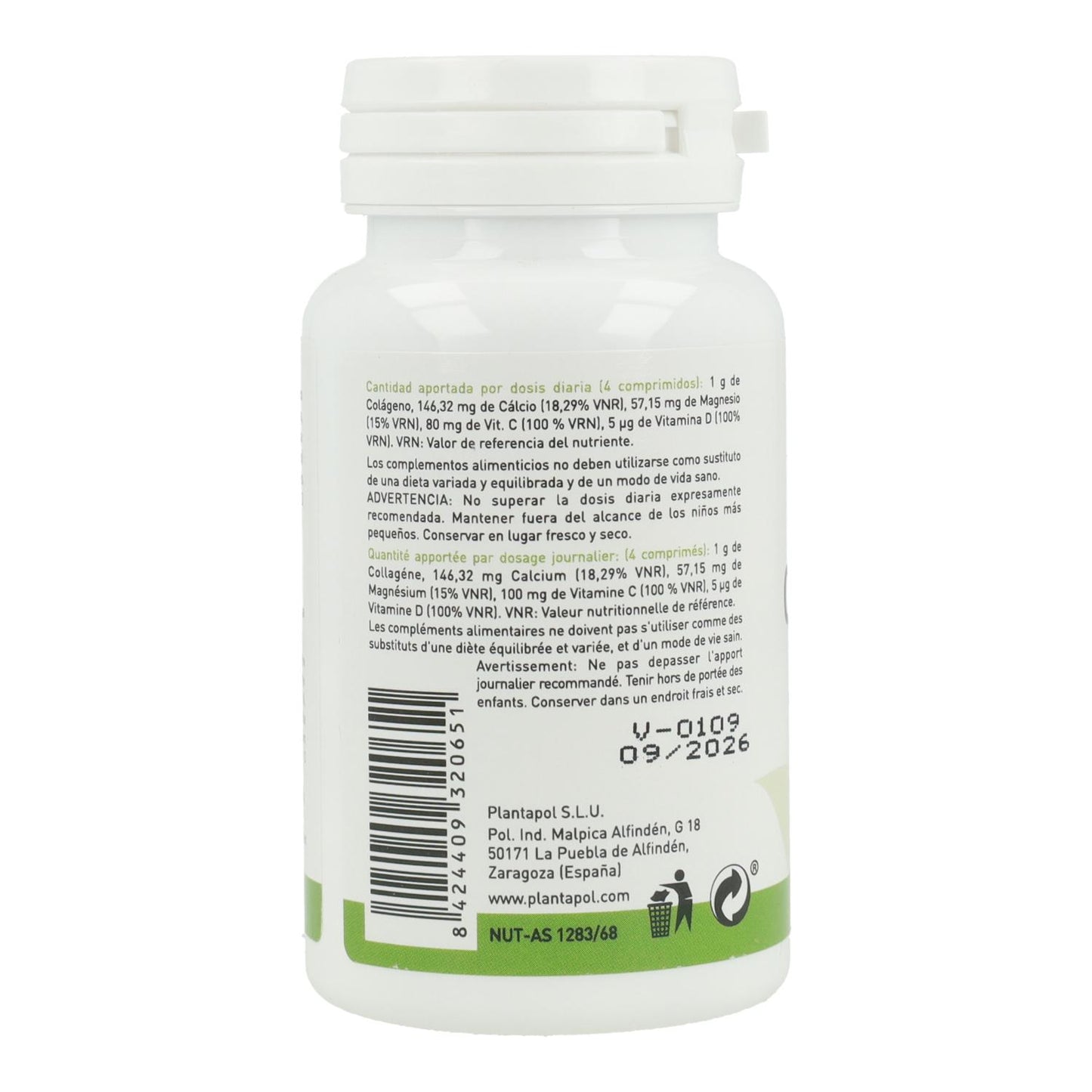 Colagénio com magnésio, vitamina C e D Plantapol 120 comprimidos