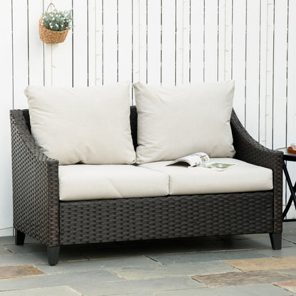 Outsunny Sofá De Ratán 2 Plazas Jardín Con Cojines Acolchados 132x70x74cm Marrón_1