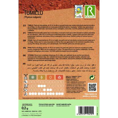 Sementes de tomilho biológico Rocalba