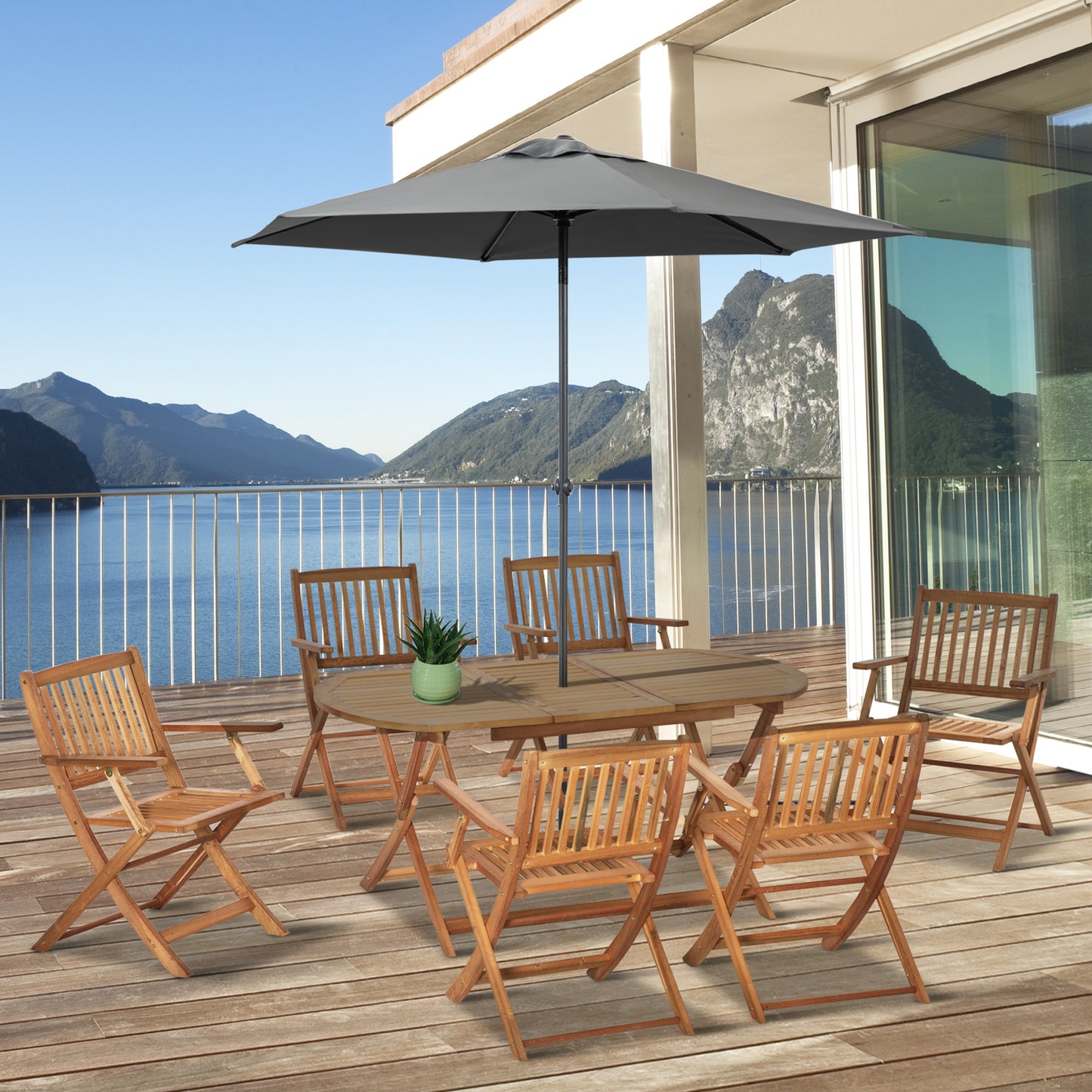 Outsunny Conjunto De Jardín Madera Plegable 7 Piezas Mesa De Comedor Y 6 Sillas_1