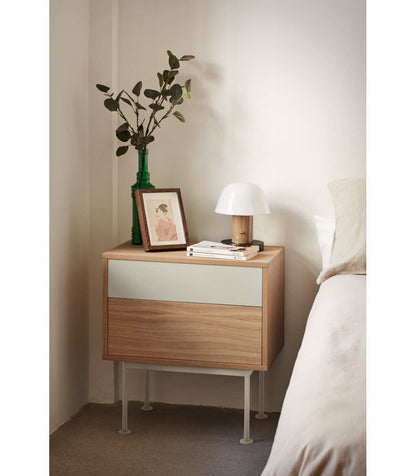 Mesita De Noche Para Dormitorio Modelo Yoko 2 Cajones Acabado Roble/crema, 35cm(ancho) 54c_5