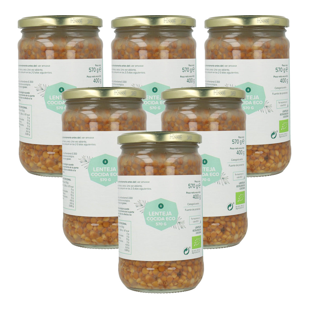 Pack 6x Lenteja Cocida ECO Planeta Huerto 570 g