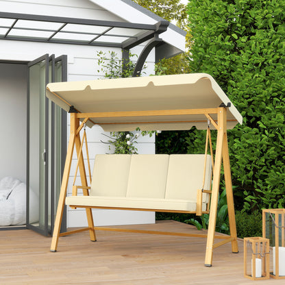 Outsunny Columpio De Jardín Exterior De 3 Plazas Con Toldo Ajustable Beige_3