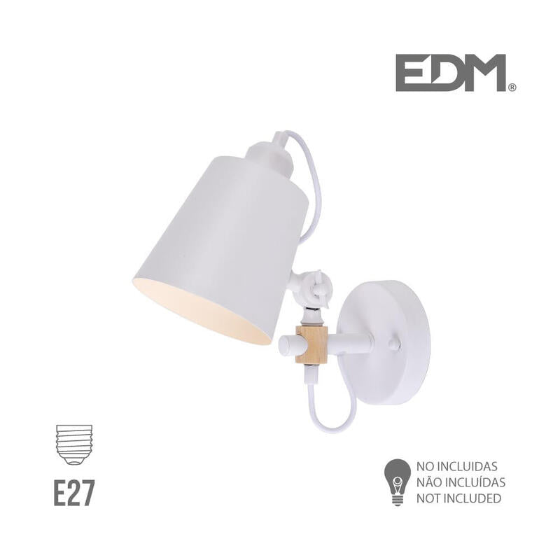 Aplique De Pared Metalico E27 60w Color Blanco 25x27cm Edm_0