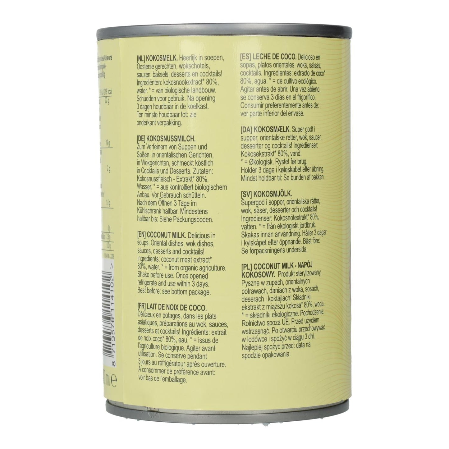 Leite de coco biológico Terrasana 80%, 400 ml