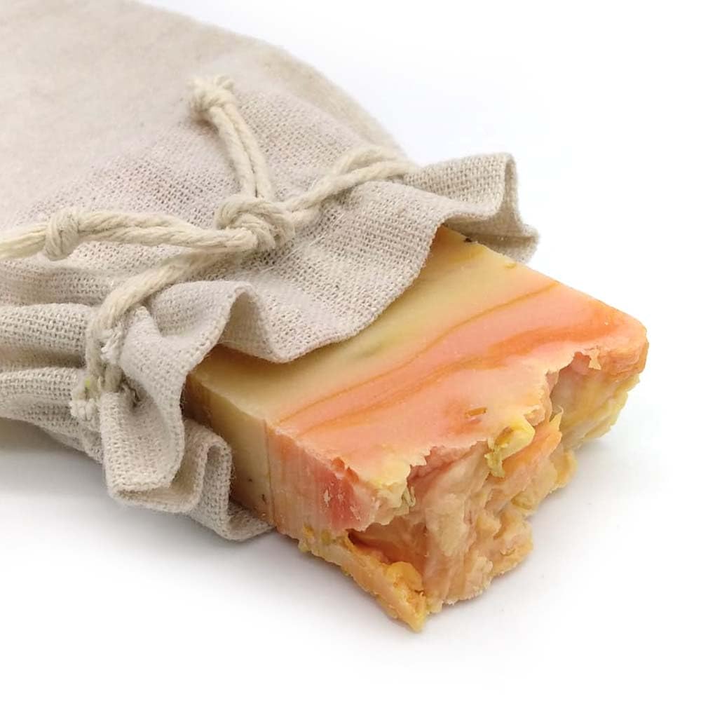 Jabón Natural Caléndula 90g En Bolsa Regalo De Yute - Cicatriza, Alivia Quemaduras, Reduce Inflamación - Piel Seca_0