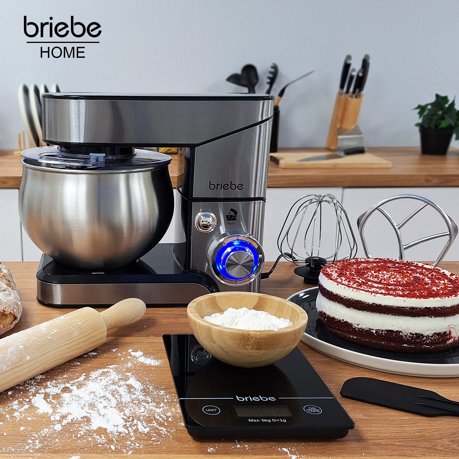 Briebe Batidora Amasadora Repostería Profesional + Báscula, Robot Cocina 5 Litros, Movimiento Orbital, Km1114b,1800w_1