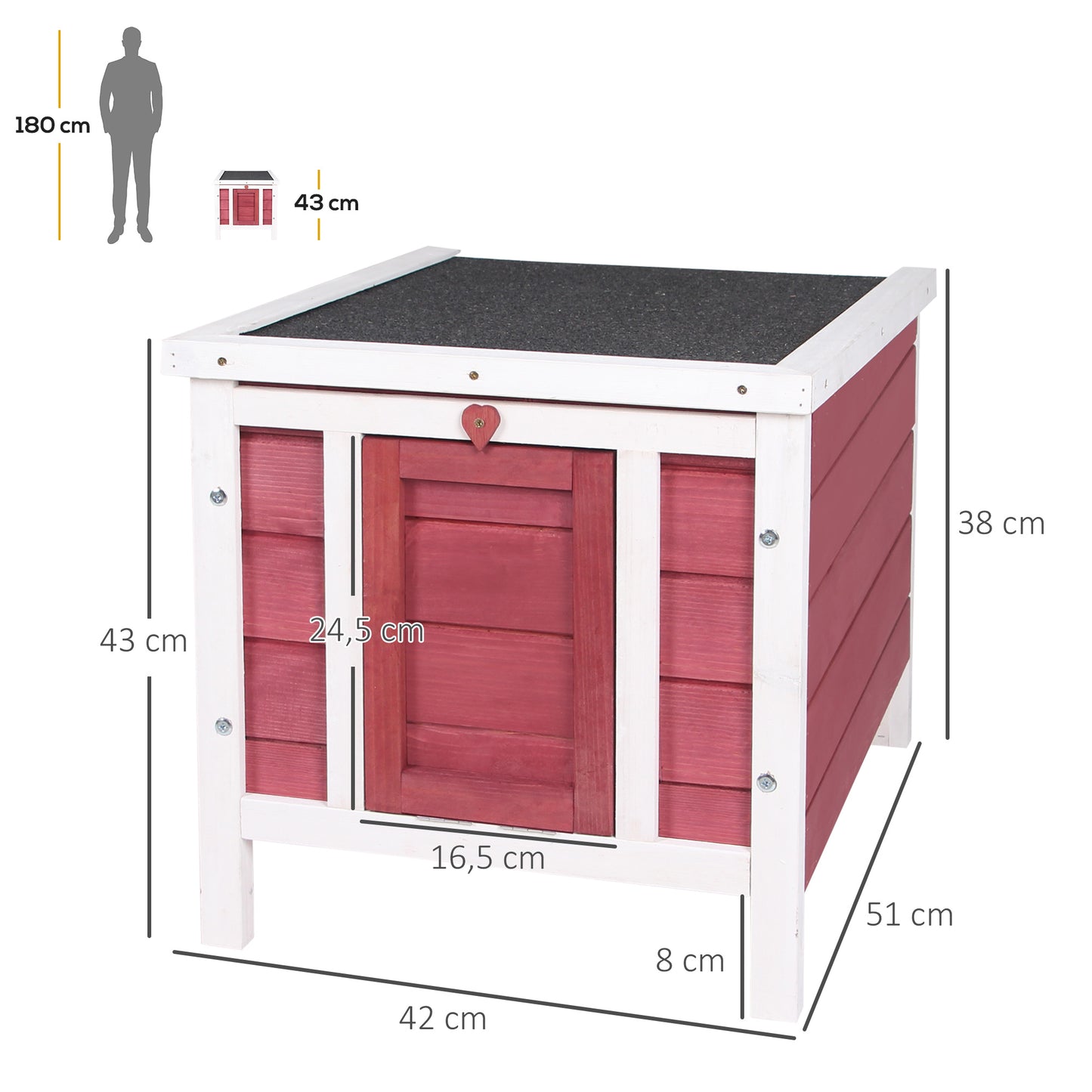 Pawhut Conejera Madera Exterior Con Techo Asfáltico Abatible 42x51x43 Cm Rojo_2