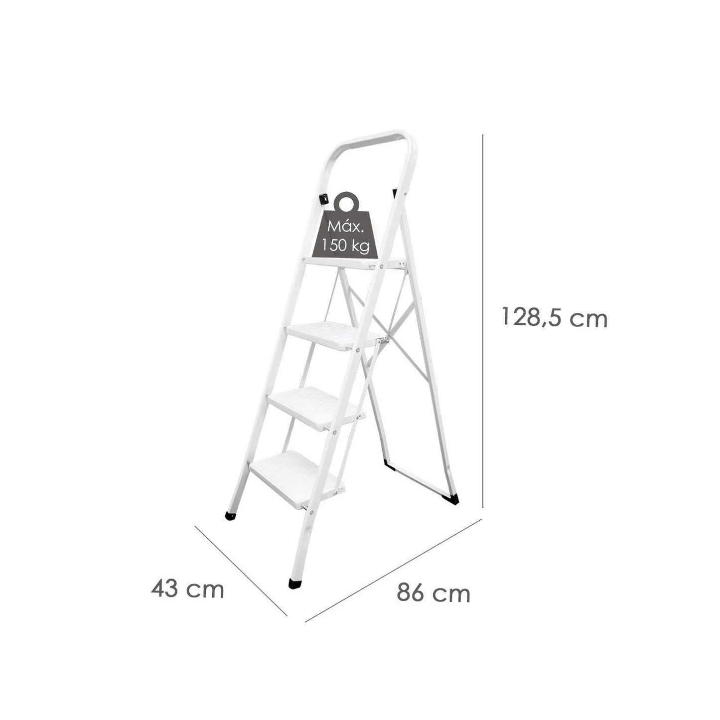Escalera Domestica Acero 4 Peldaños, Escalerilla Blanca_1