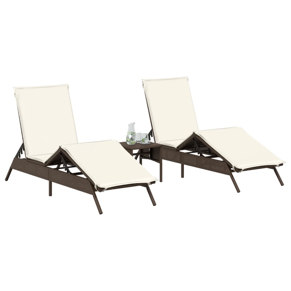 Tumbonas Con Mesita 2 Unidades Ratán Sintético Marrón / Vetonek_5