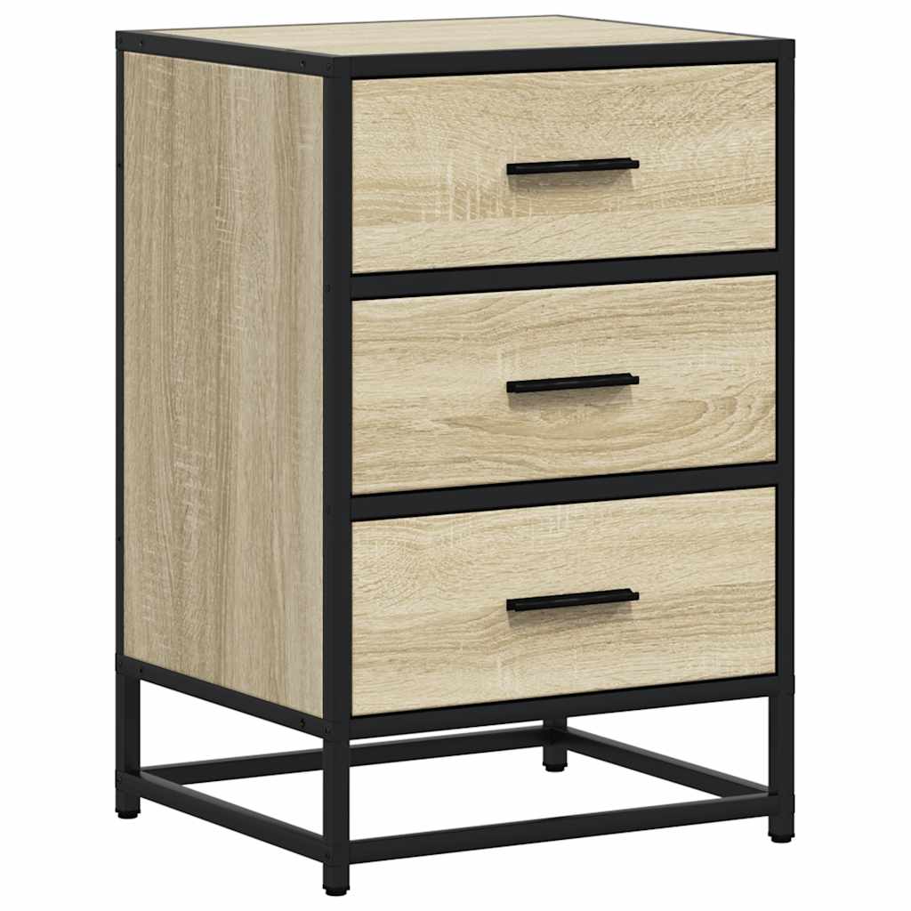 Mesita Noche Madera Ingeniería Roble Sonoma 40x34,5x60cm Metal_0