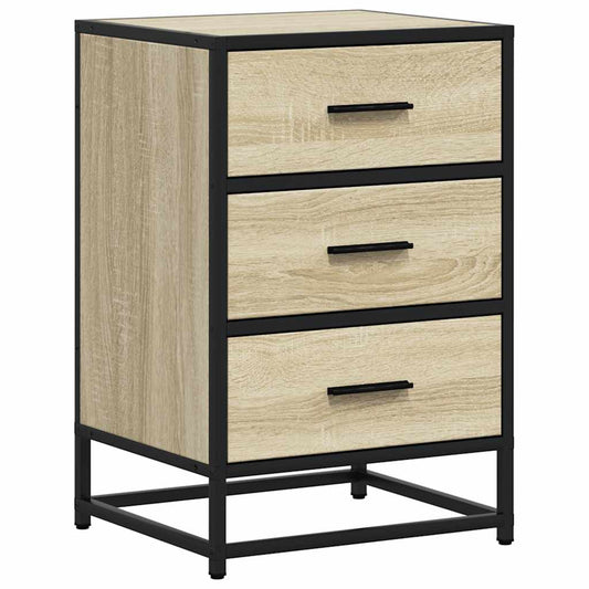 Mesita Noche Madera Ingeniería Roble Sonoma 40x34,5x60cm Metal_0