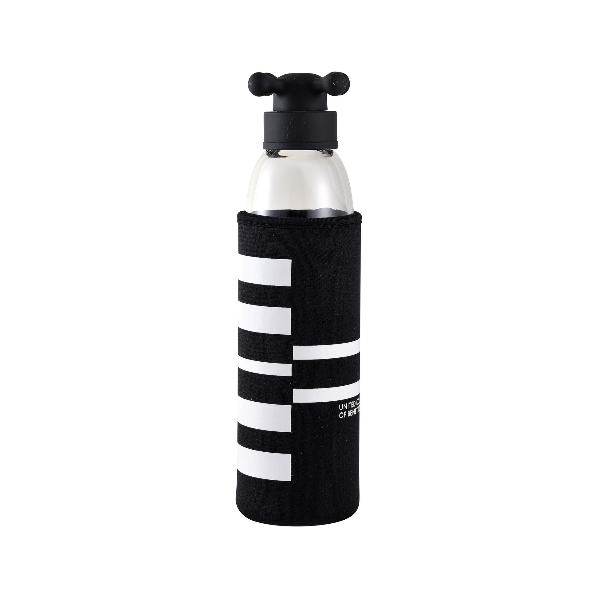 Botella De Agua 500ml Borosilicato Funda Negro Y Tapa De Grifo Black & White Be_0