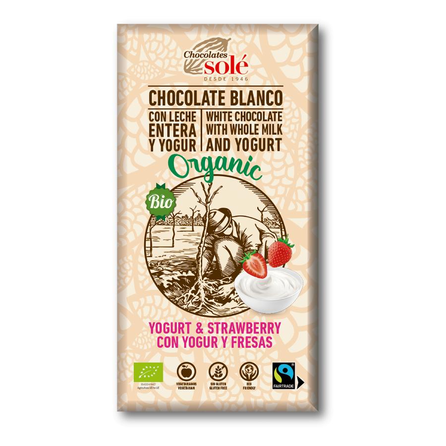 Solé Chocolate Branco Biológico com Iogurte e Morangos 100g