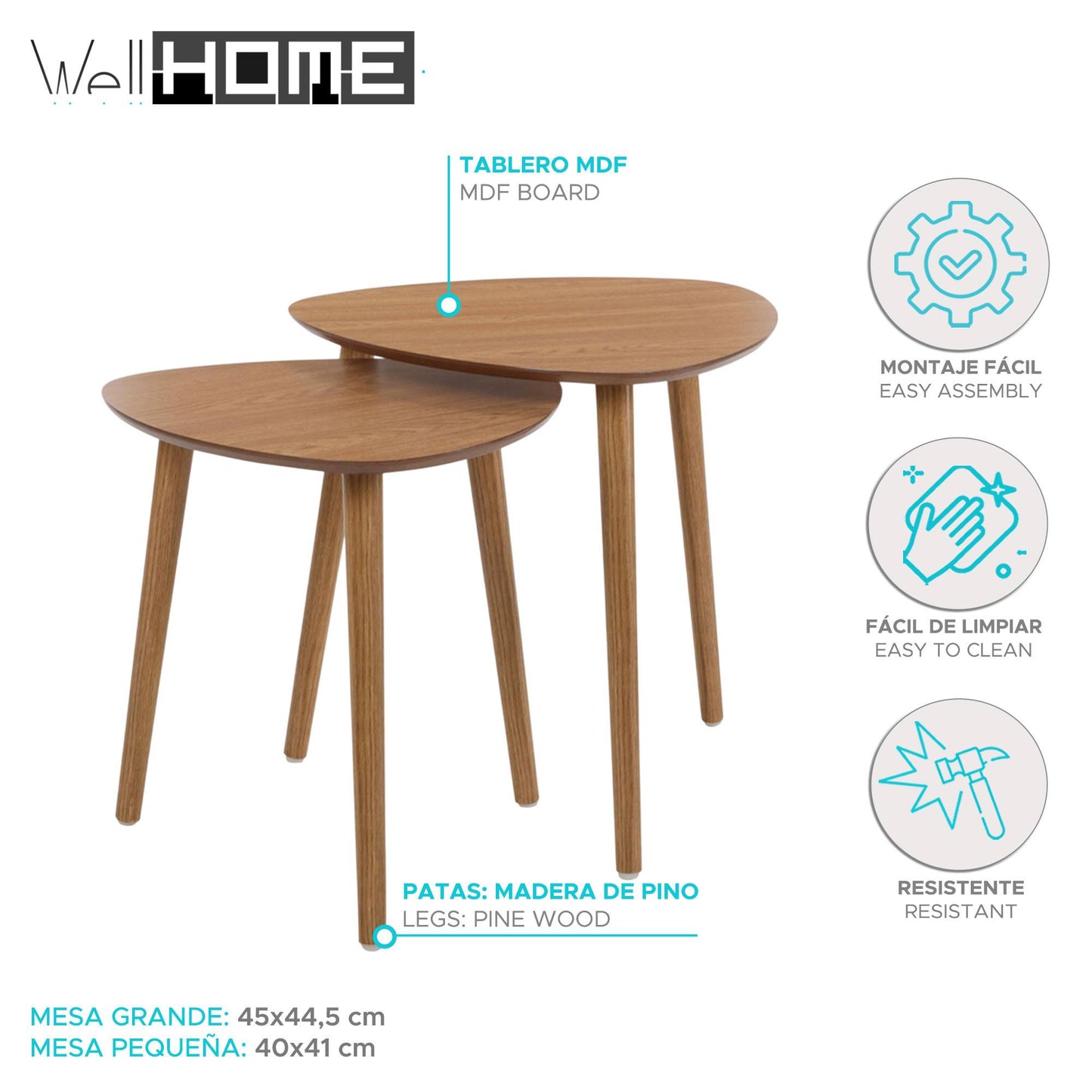 Well Home Juego De 2 Mesas Auxiliares Con Tablero De Borde Inclinado_1