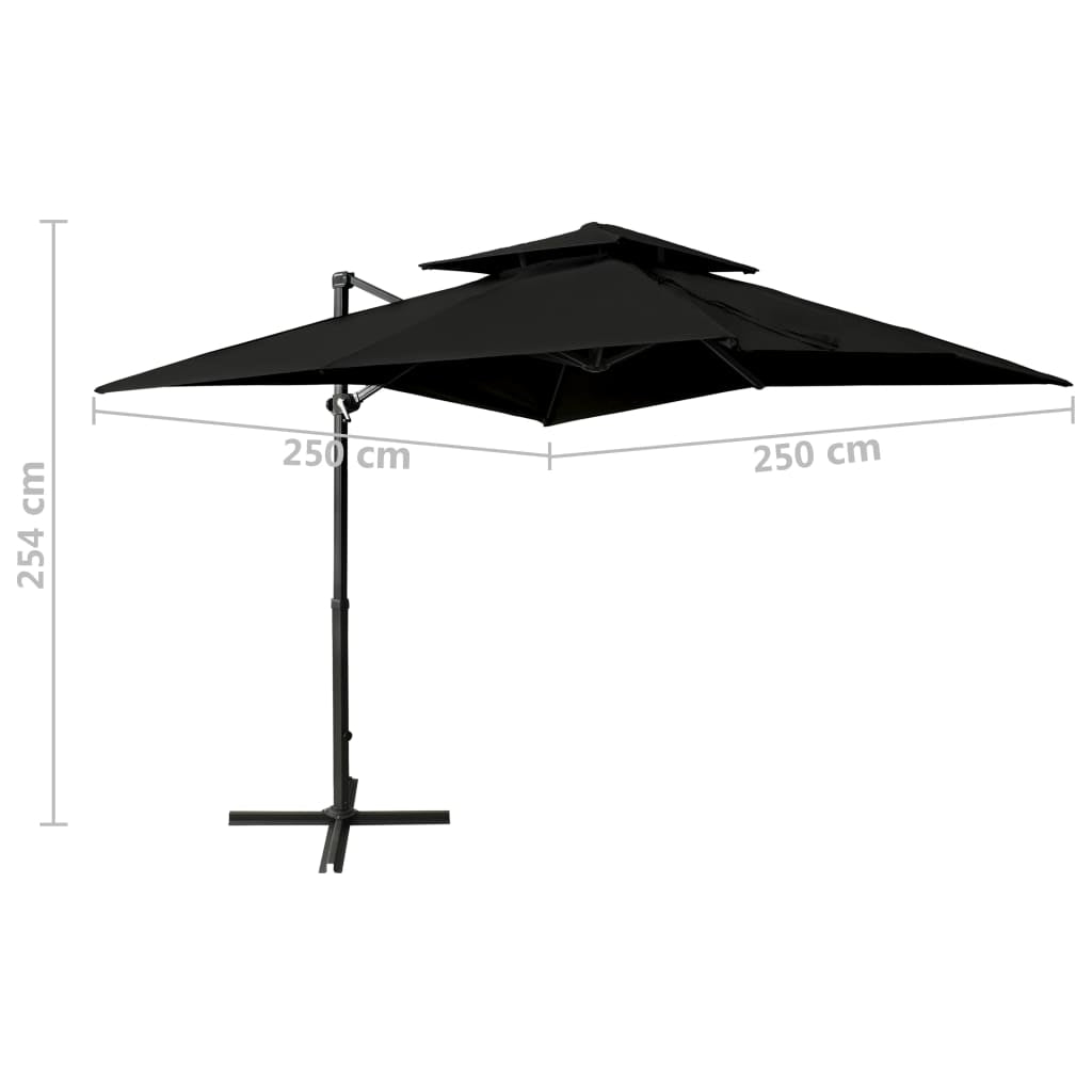 Vidaxl Sombrilla Jardín Voladiza Con Cubierta Doble Negro 250x250 Cm_2