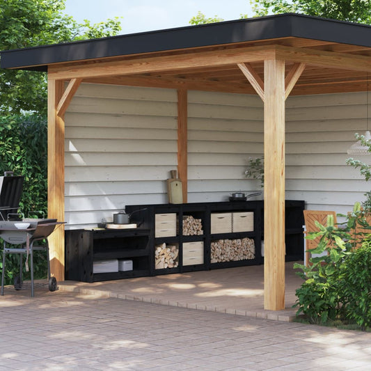 Muebles De Cocina De Exterior 4 Pzas Madera Maciza Pino Negro_0